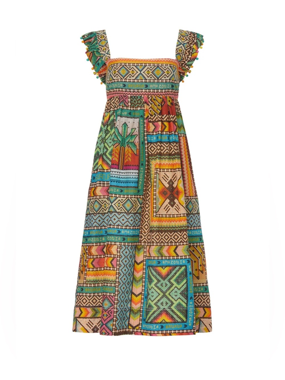 FARM RIO Banana Scarves Printed Midi Sleeveless Cotton Dress Size Small
